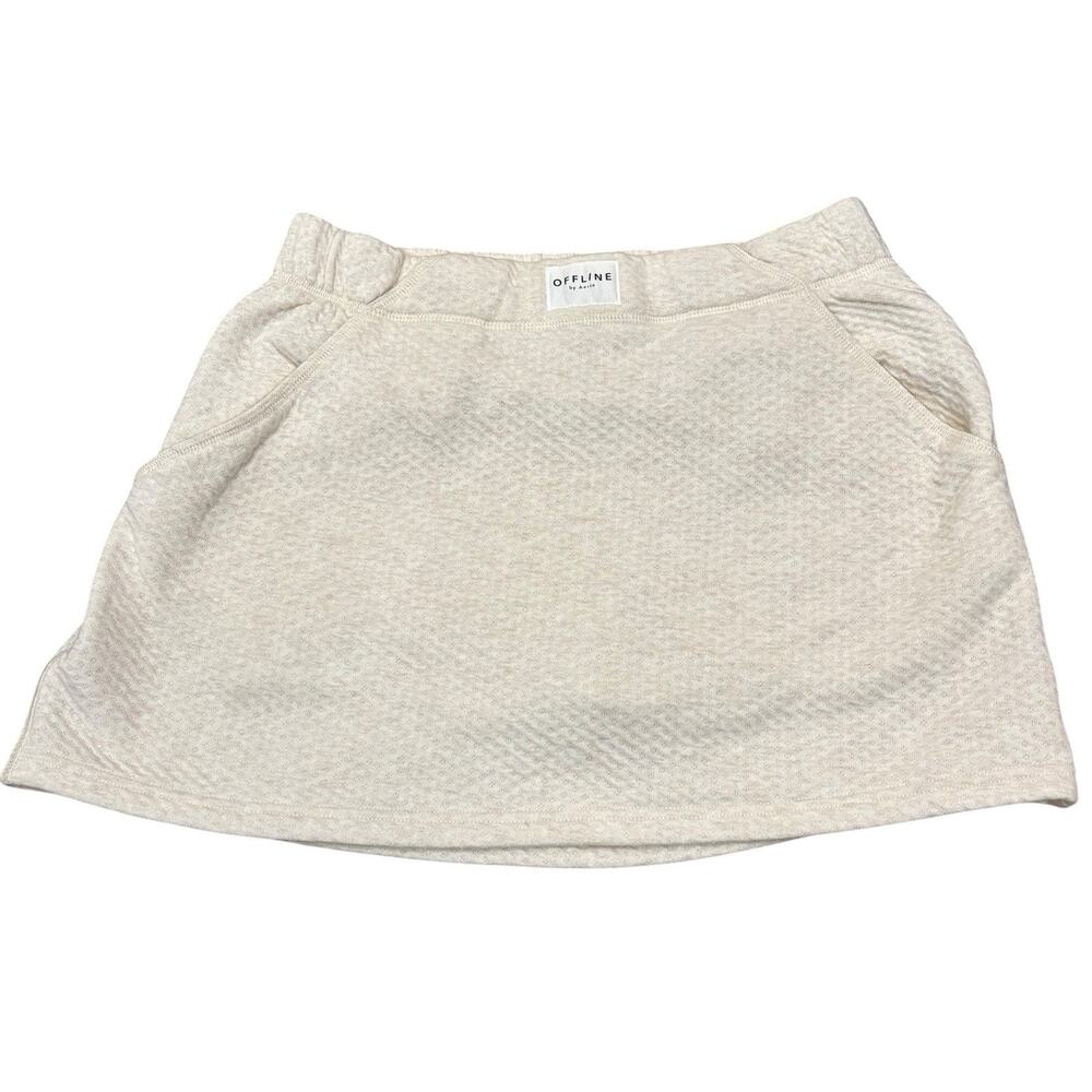 OFFLINE By Aerie Cream Coffee Run Mini Skirt Cozy Athleisure Lounge Size Medium